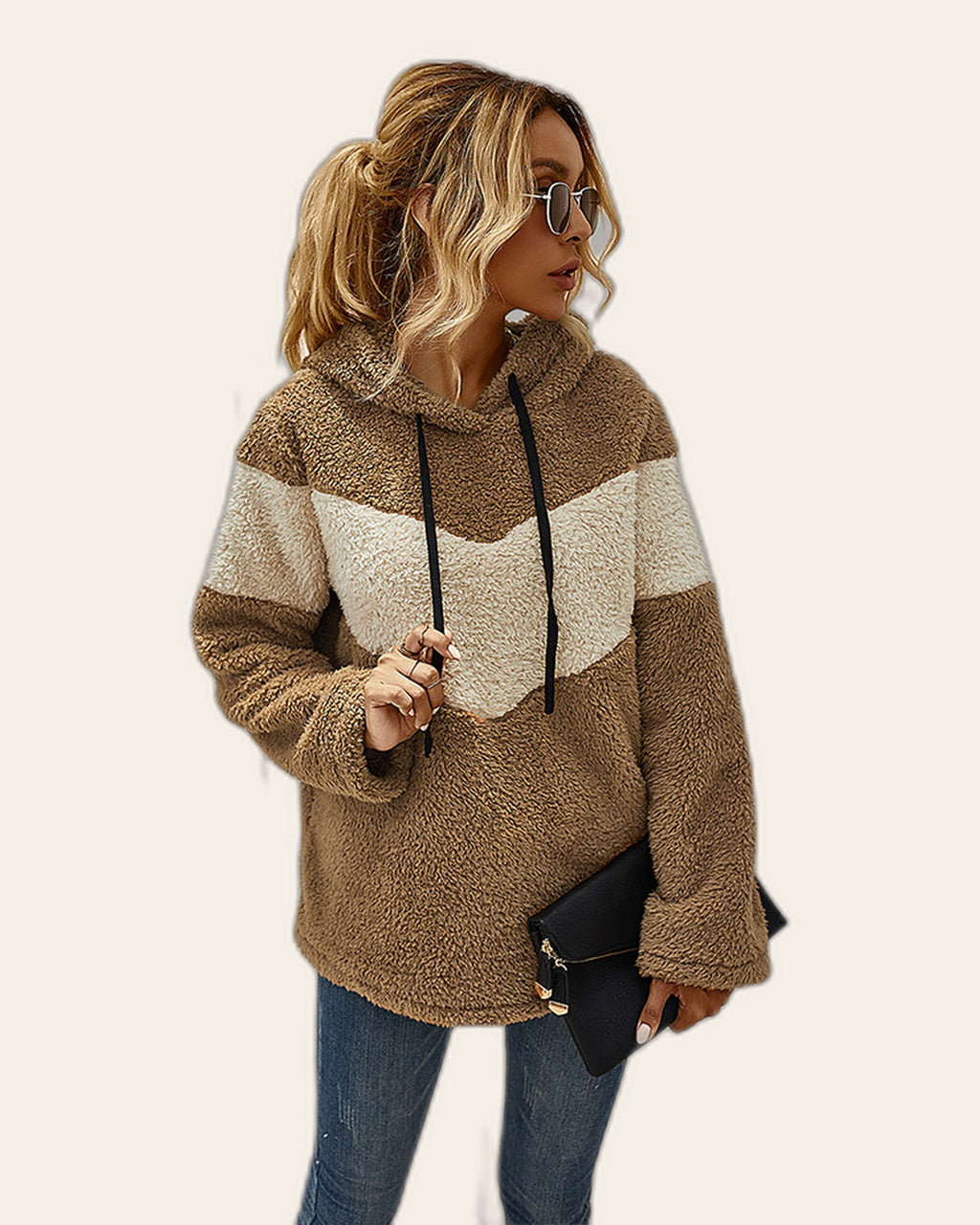 Chevron Teddy Fleece Hoodie