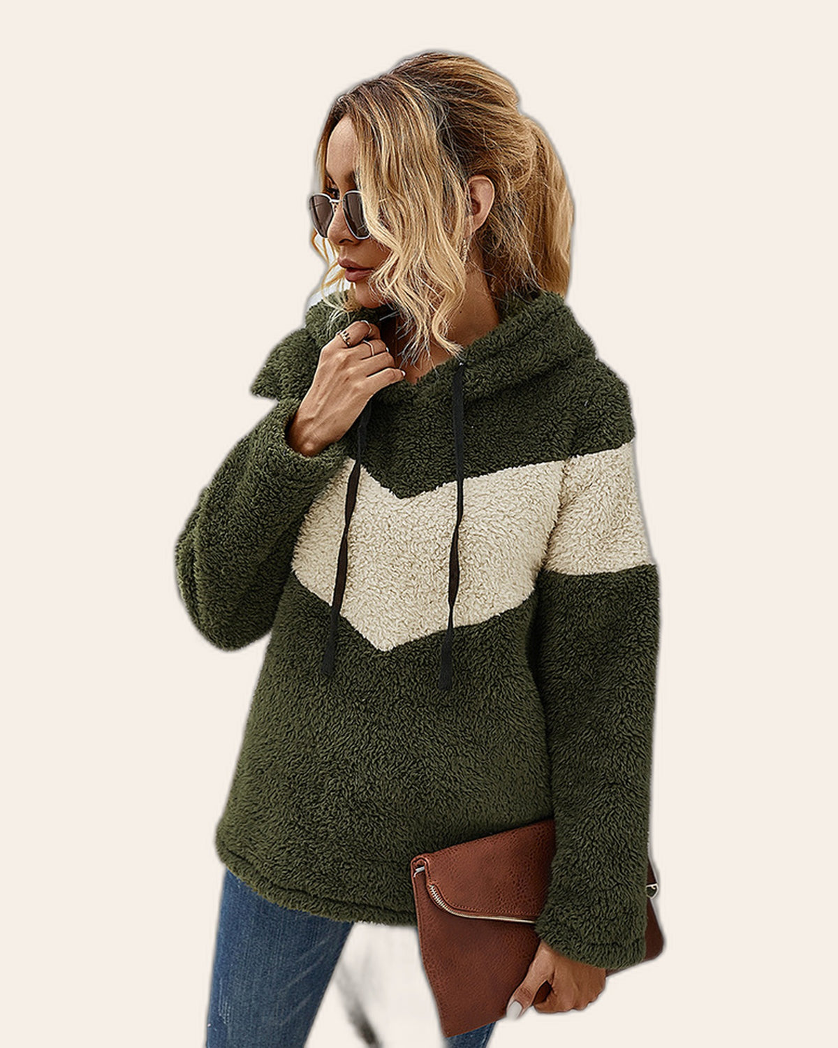 Chevron Teddy Fleece Hoodie