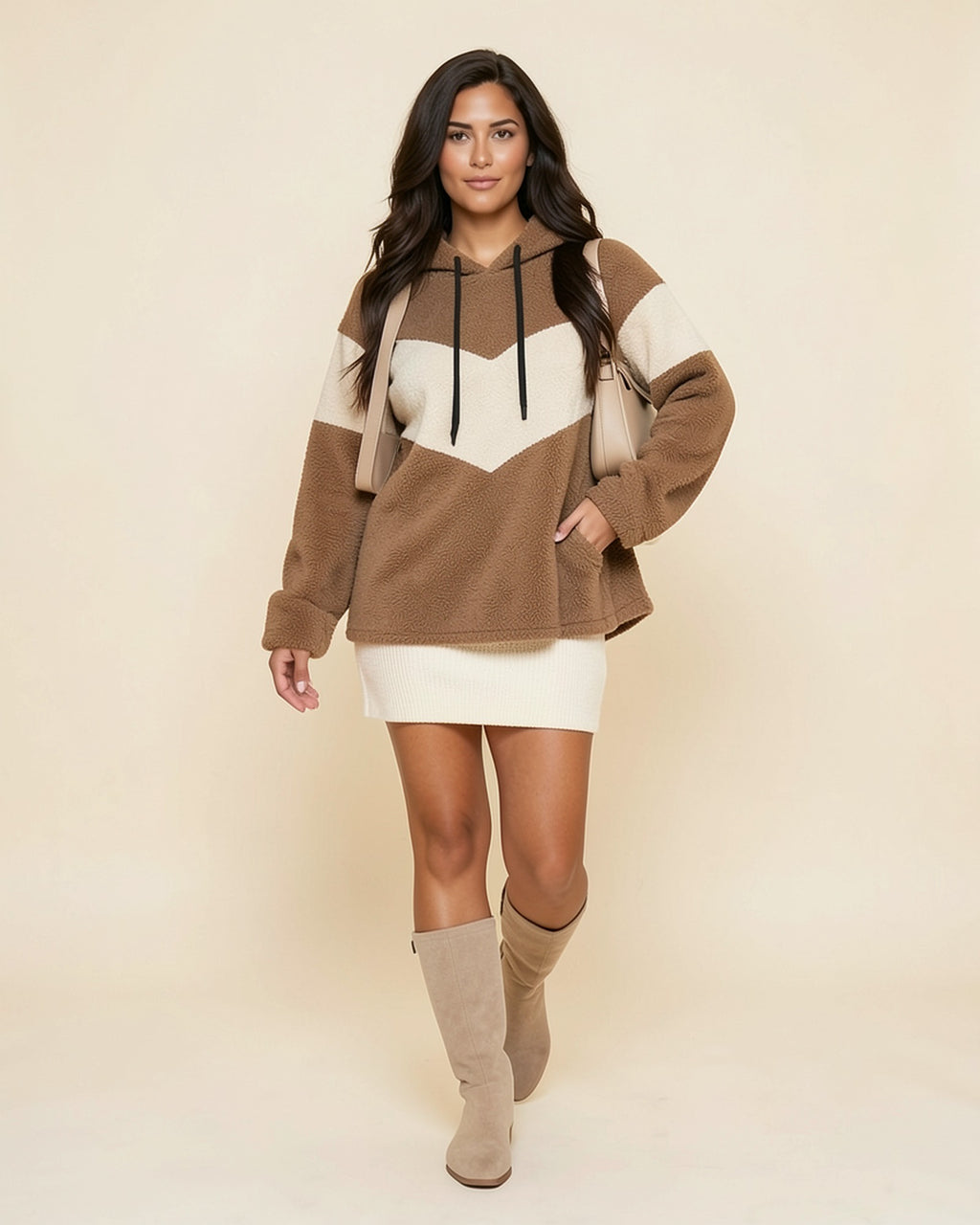 Chevron Teddy Fleece Hoodie