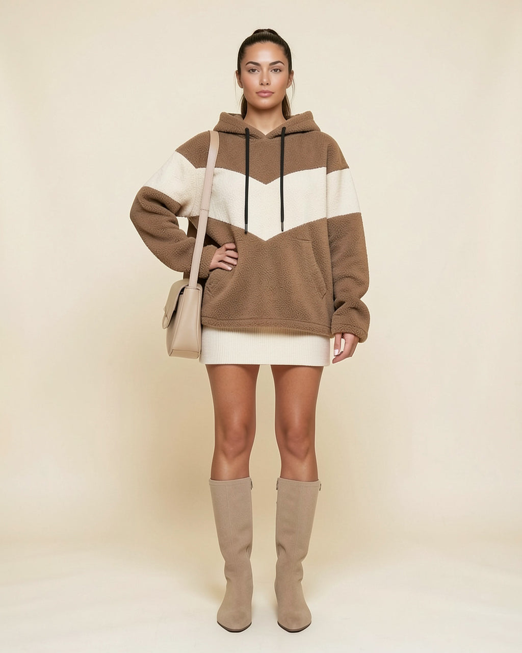 Chevron Teddy Fleece Hoodie