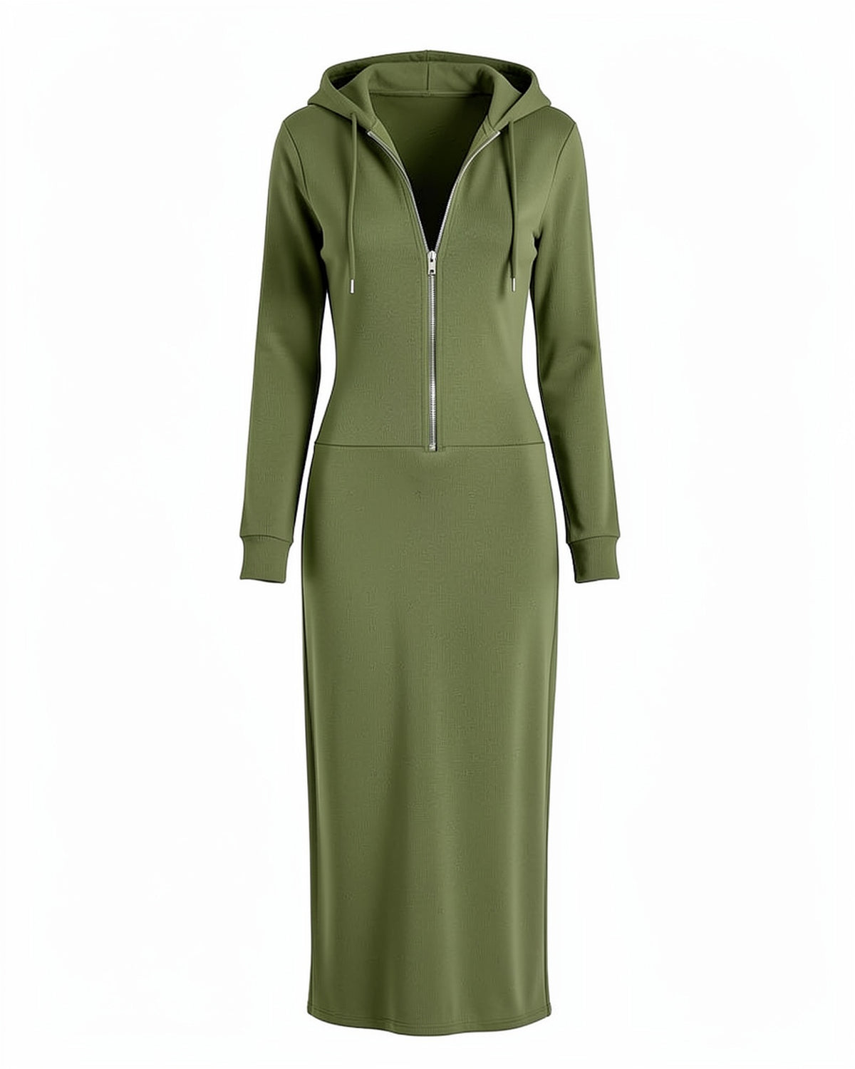 Plunge Zip Maxi Hoodie Dress