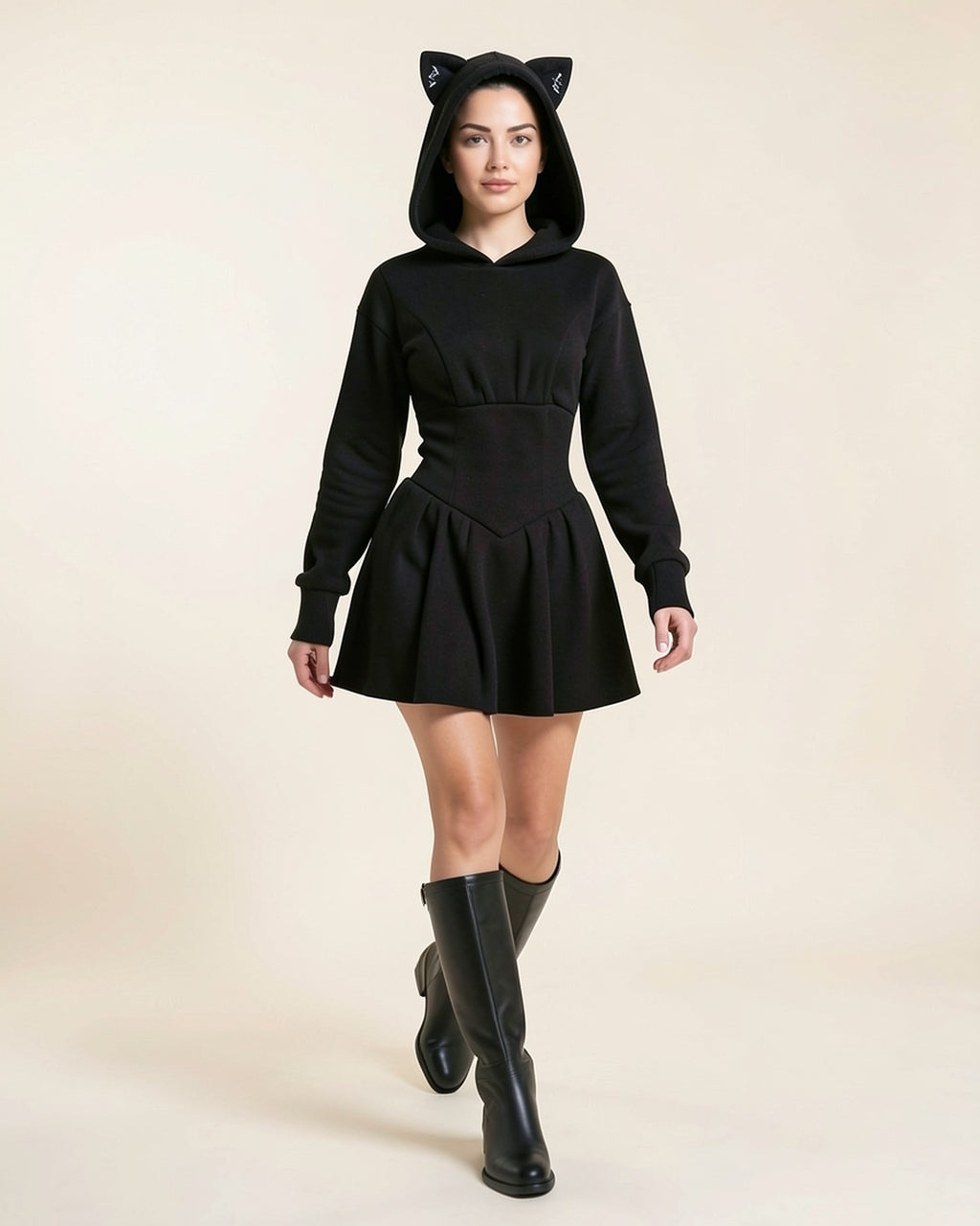 Gothic Cat Ear Hoodie Dress