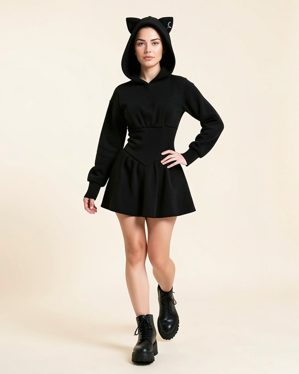 Gothic Cat Ear Hoodie Dress