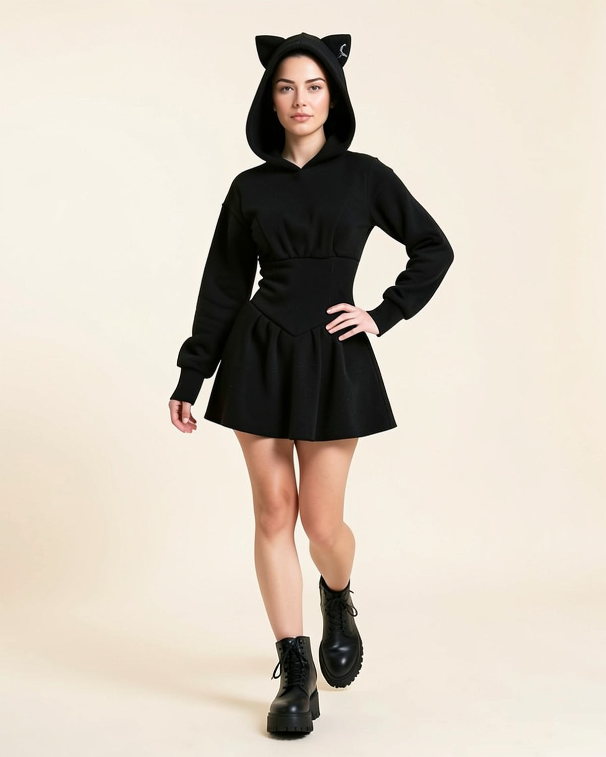 Gothic Cat Ear Hoodie Dress