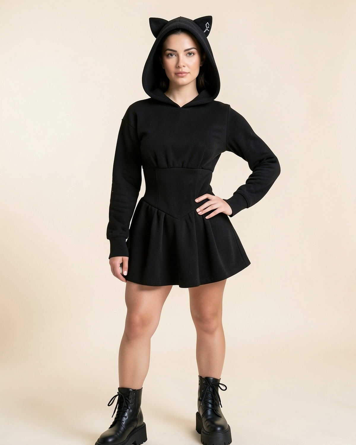 Gothic Cat Ear Hoodie Dress