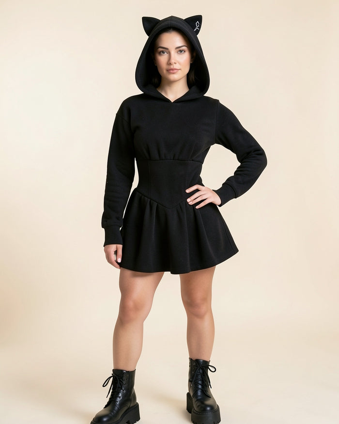 Gothic Cat Ear Hoodie Dress