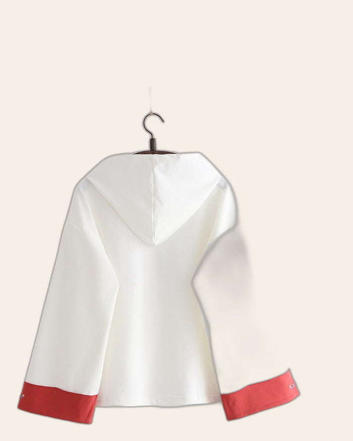 Red Cuff Embroidered Hoodie