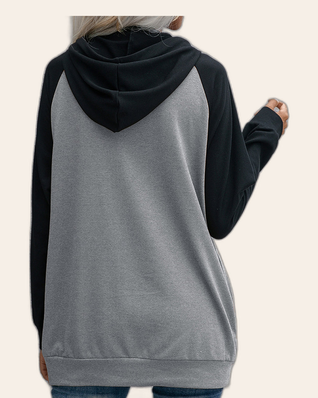 Raglan Contrast Long Hoodie