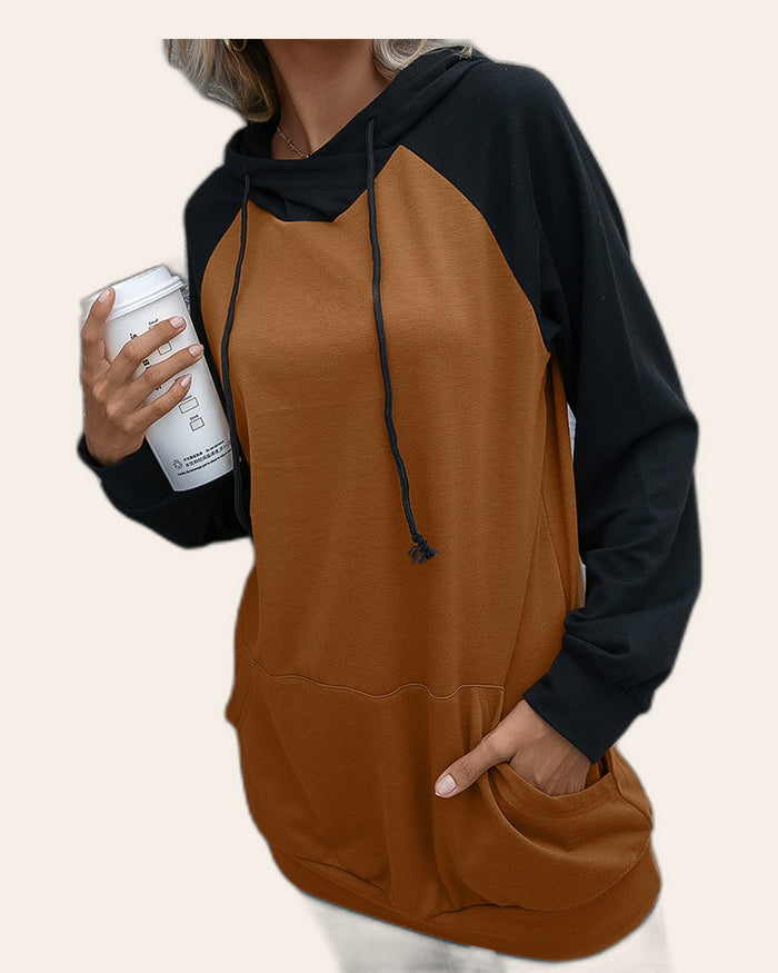 Raglan Contrast Long Hoodie