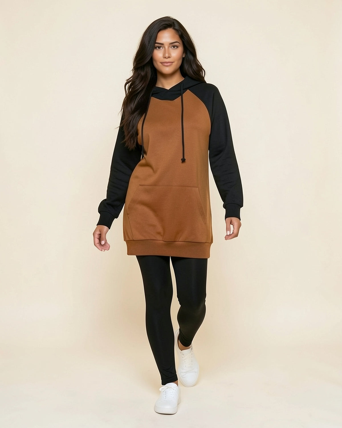 Raglan Contrast Long Hoodie