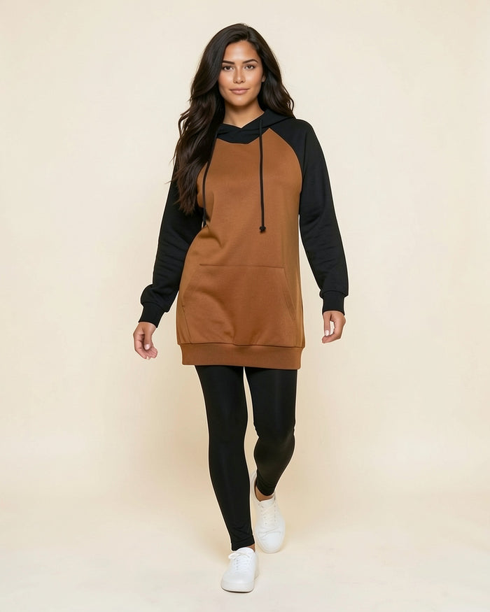 Raglan Contrast Long Hoodie