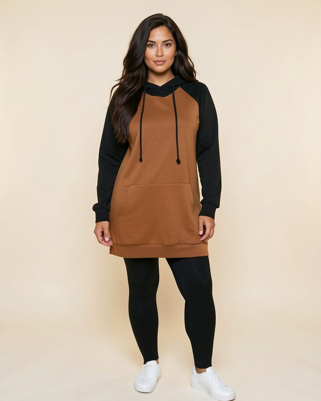 Raglan Contrast Long Hoodie