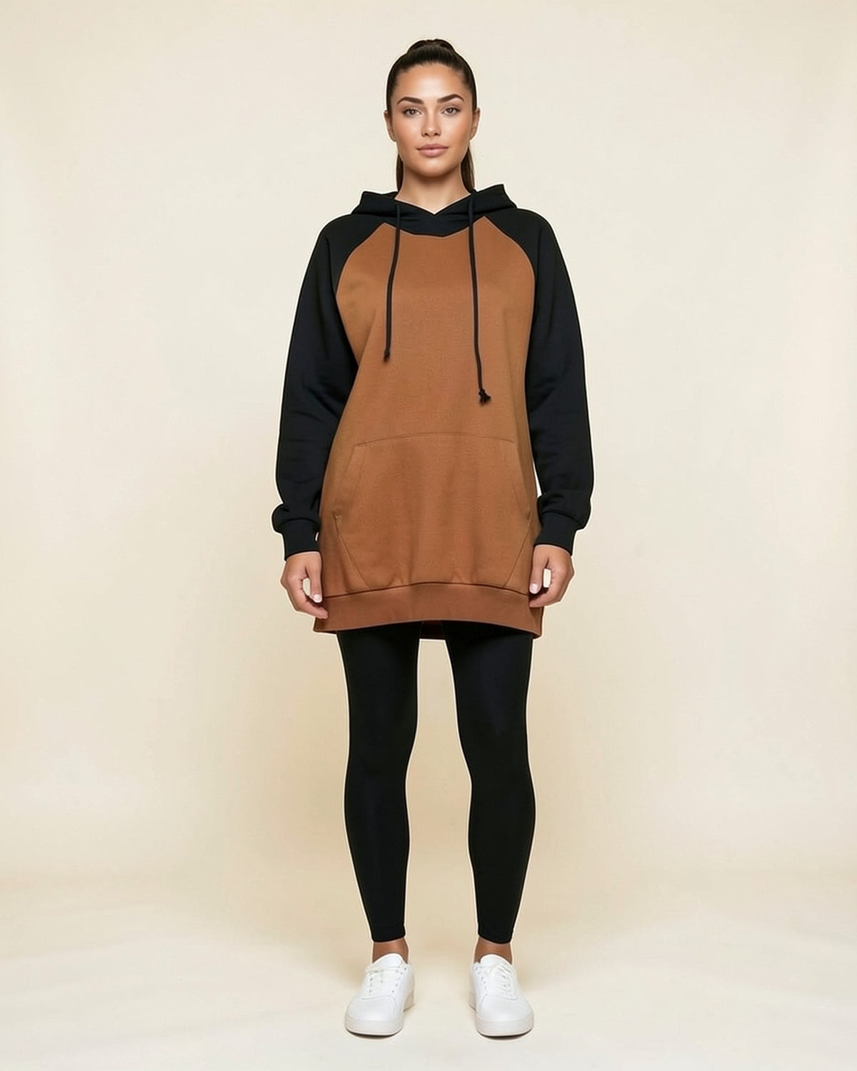 Raglan Contrast Long Hoodie