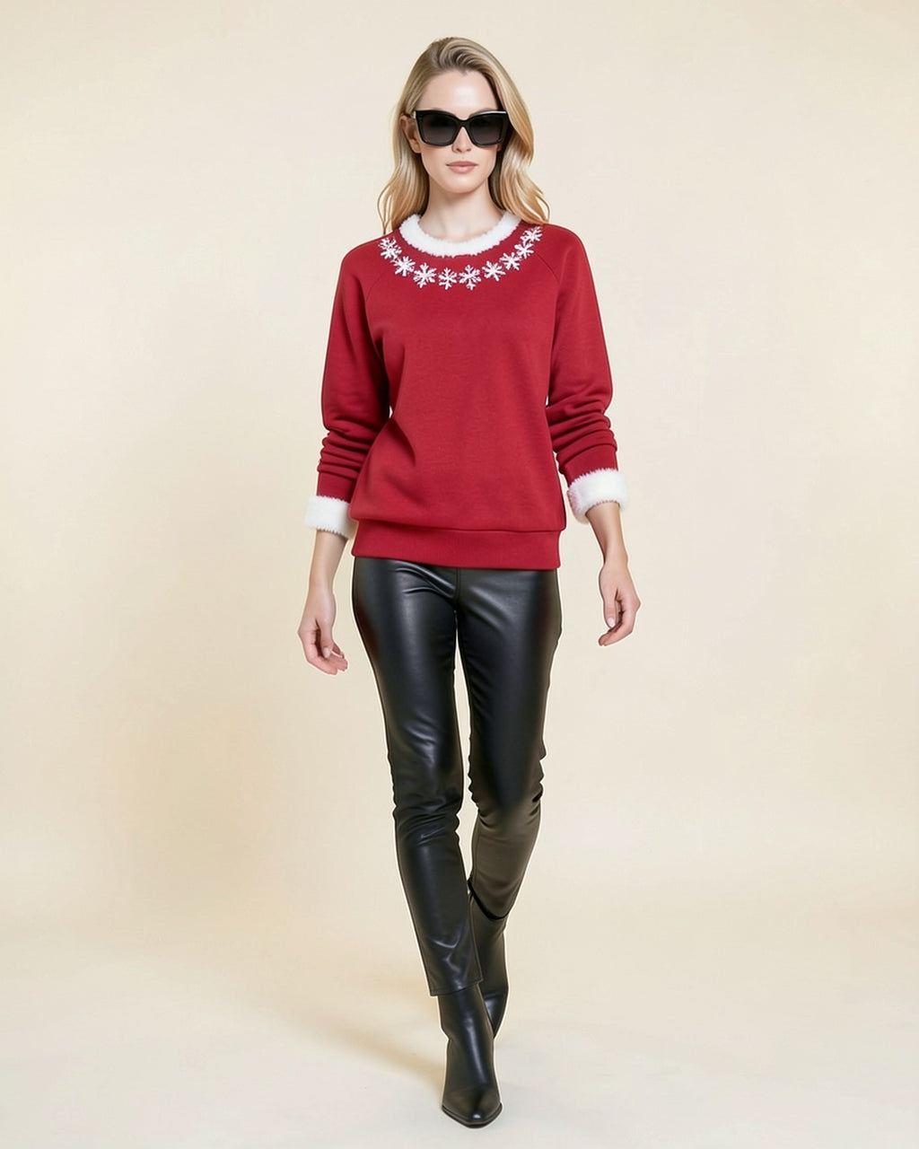 Snowflake Faux Fur Cuff Sweater