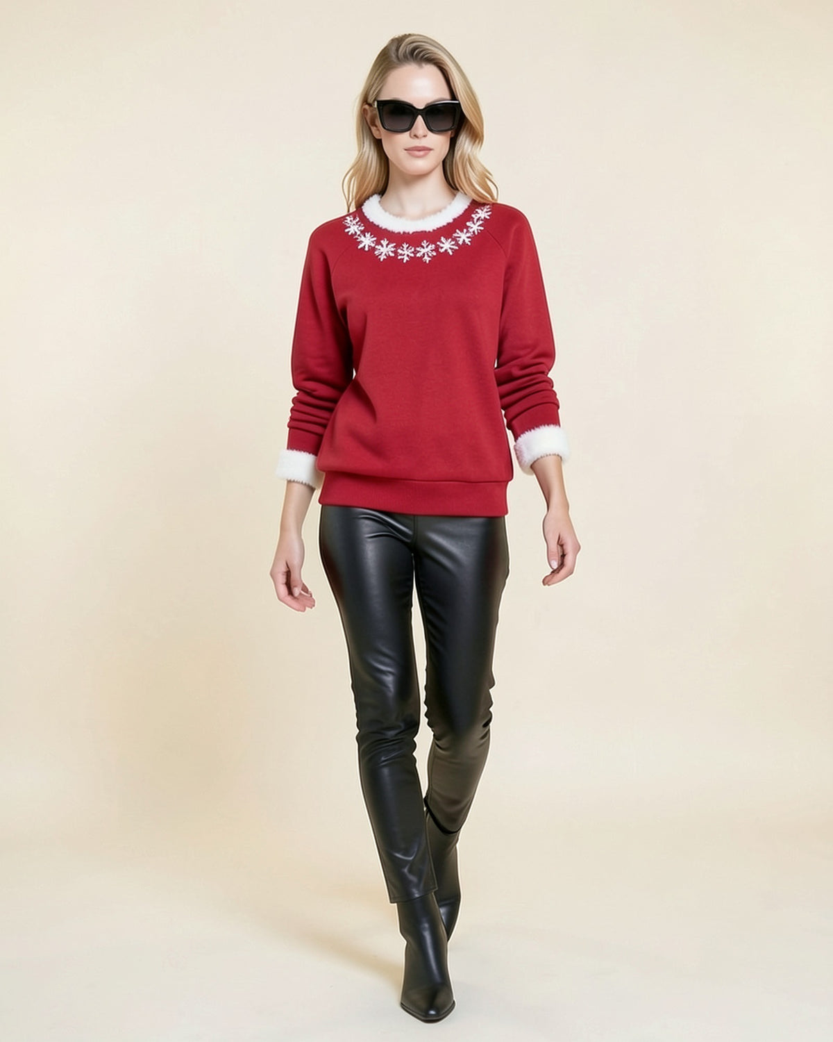Snowflake Faux Fur Cuff Sweater