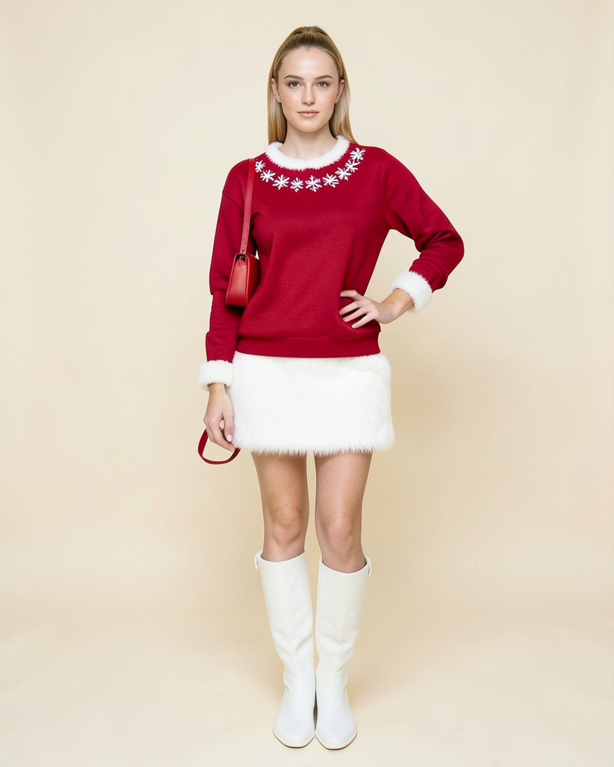 Snowflake Faux Fur Cuff Sweater