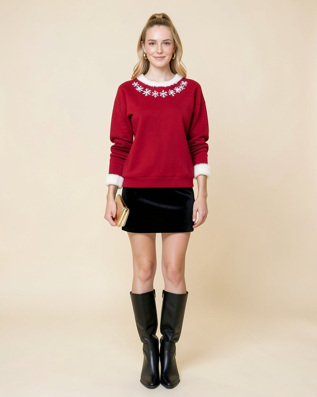 Snowflake Faux Fur Cuff Sweater