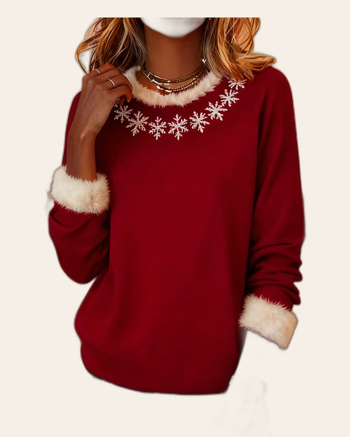 Snowflake Faux Fur Cuff Sweater