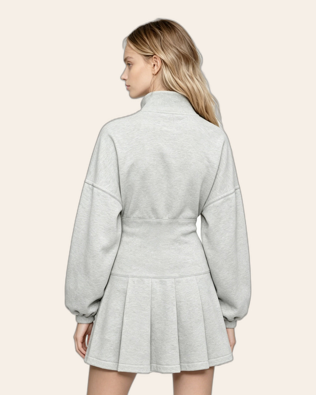 Pleated Half-Zip Hoodie Dress