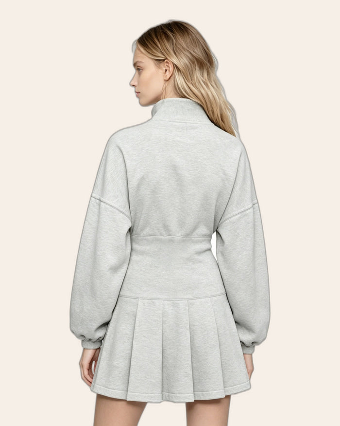Pleated Half-Zip Hoodie Dress