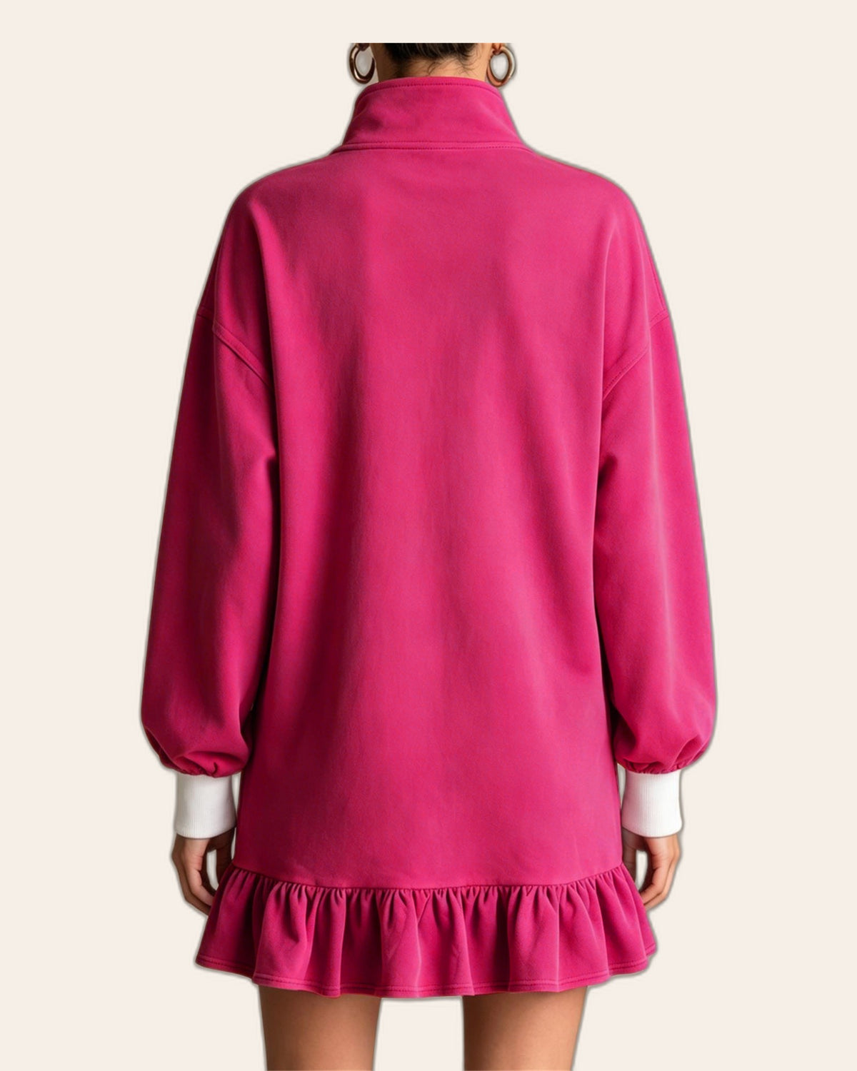Ruffle Half-Zip Hoodie Dress