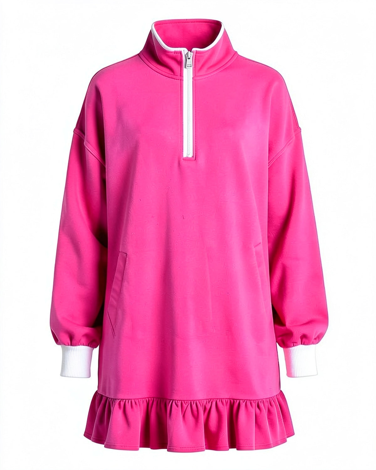 Ruffle Half-Zip Hoodie Dress