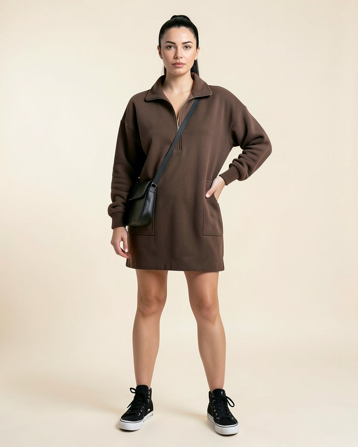 Half-Zip Fleece Sweatshirt Dress