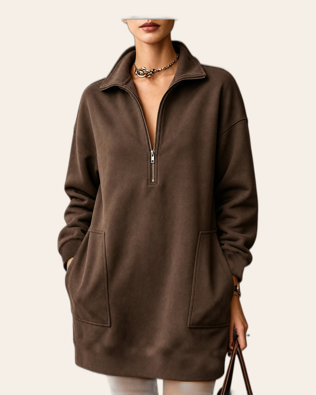 Half-Zip Fleece Sweatshirt Dress