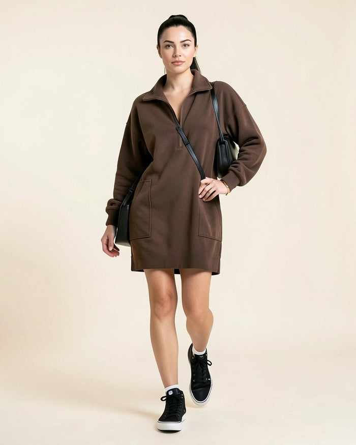 Half-Zip Fleece Sweatshirt Dress
