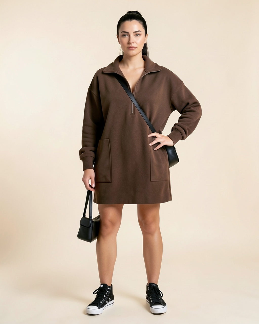 Half-Zip Fleece Sweatshirt Dress