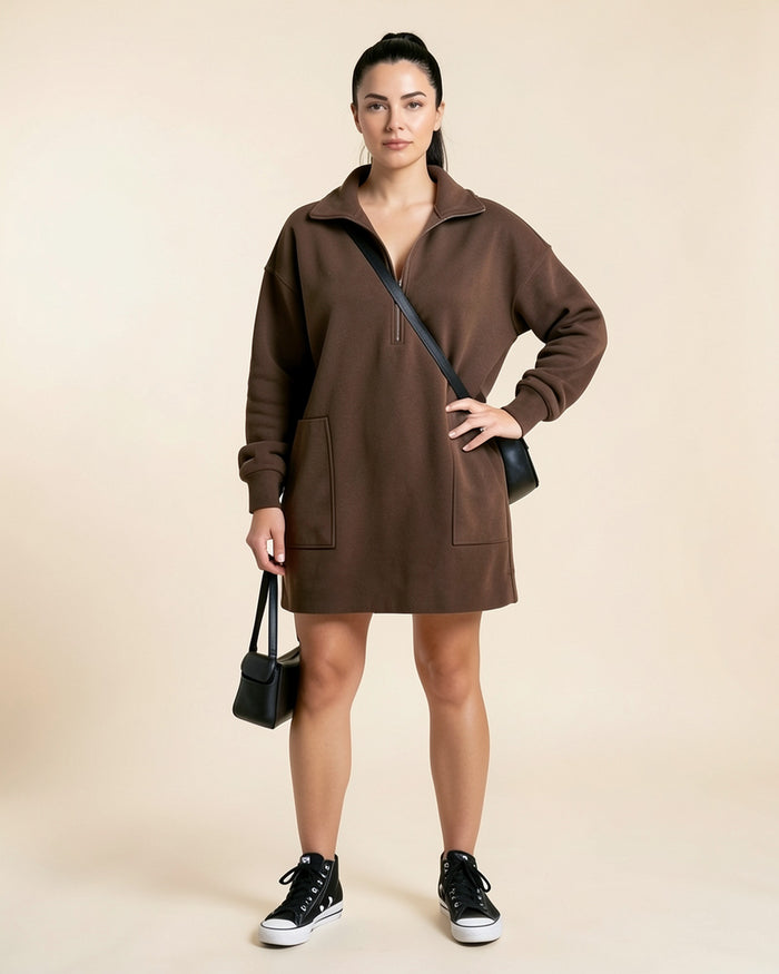 Half-Zip Fleece Sweatshirt Dress