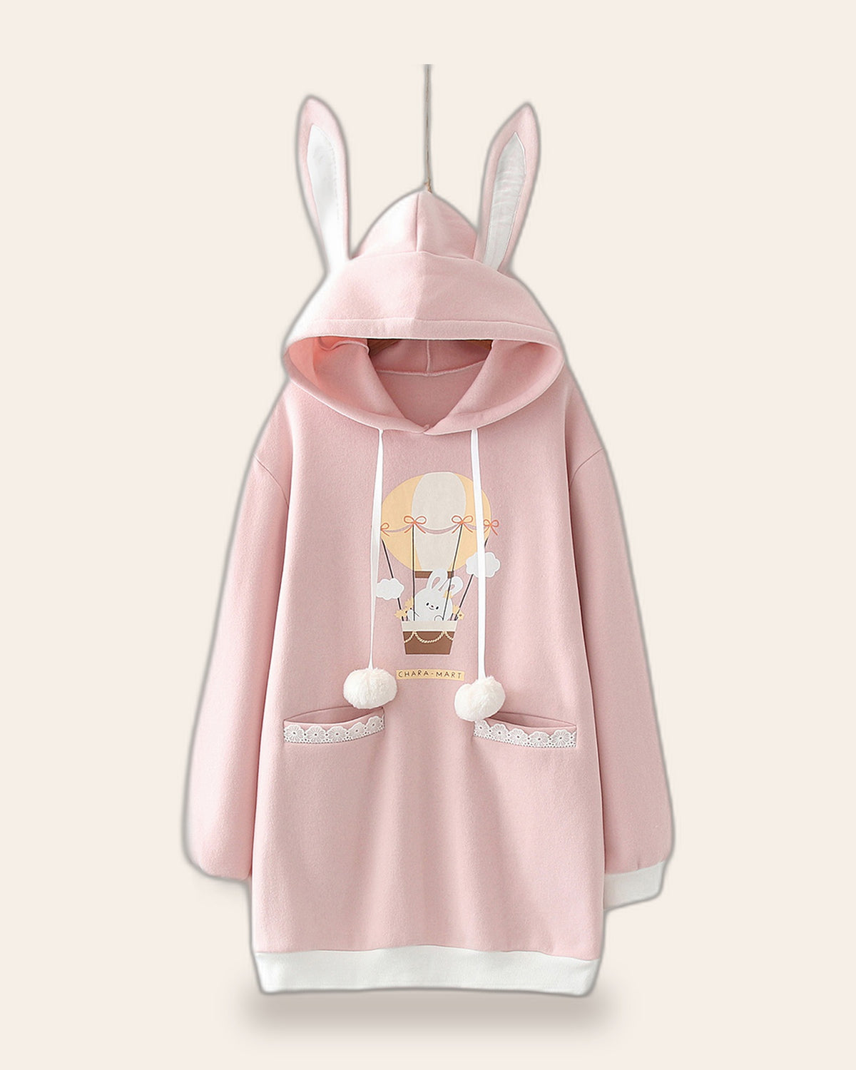 Bunny Ears Pom-Pom Hoodie Dress