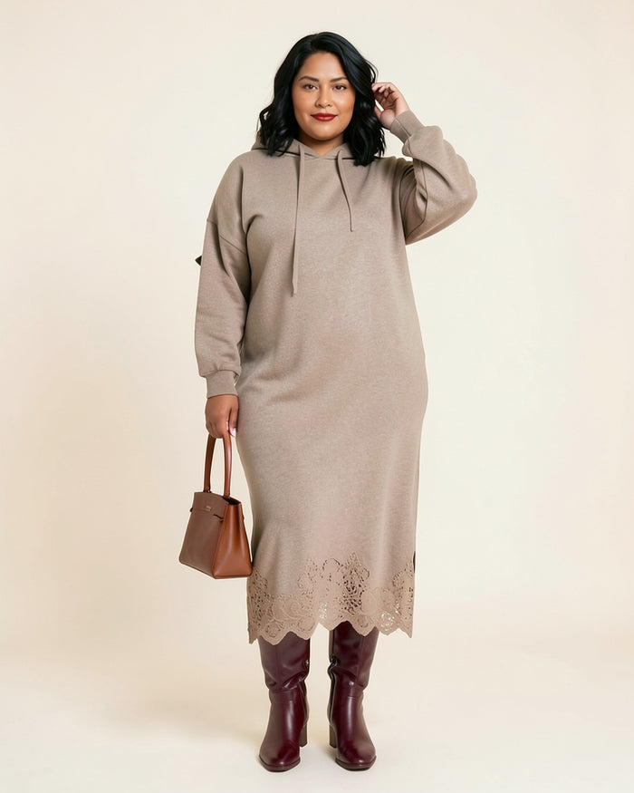 Lace Hem Maxi Hoodie Dress (Plus)