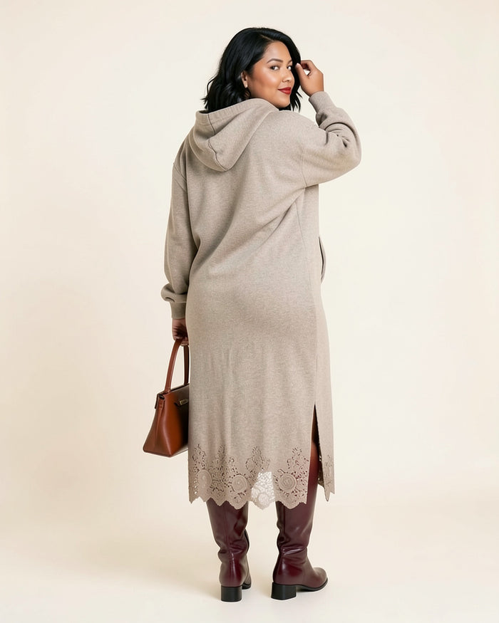 Lace Hem Maxi Hoodie Dress (Plus)