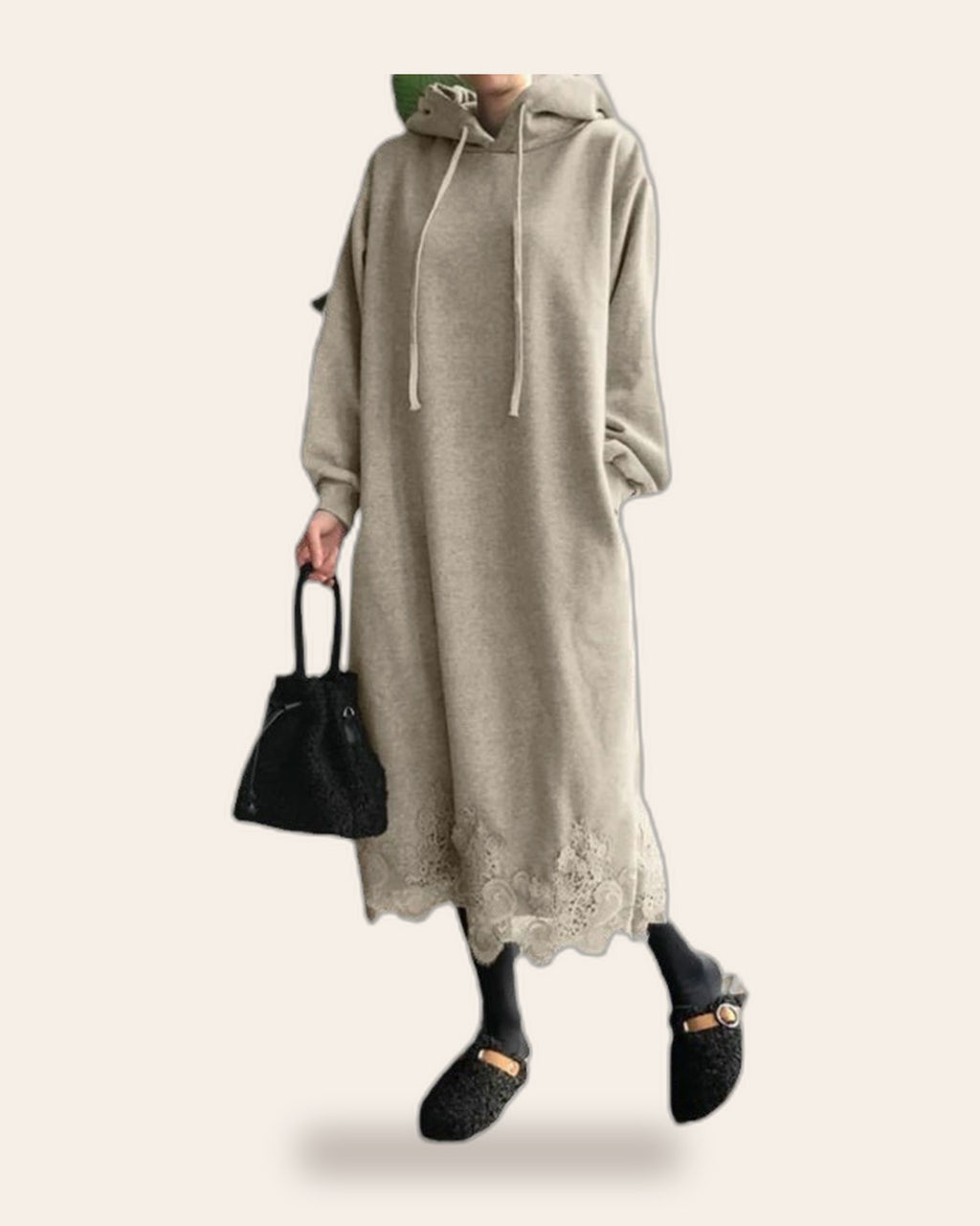 Lace Hem Maxi Hoodie Dress (Plus)