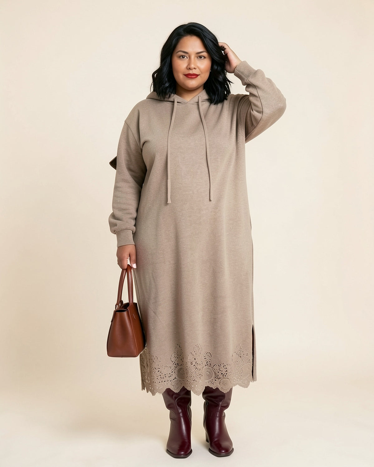 Lace Hem Maxi Hoodie Dress (Plus)