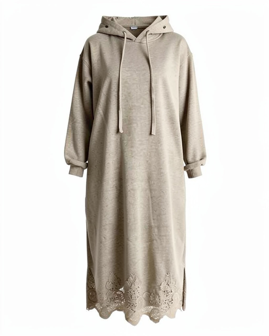 Lace Hem Maxi Hoodie Dress (Plus)