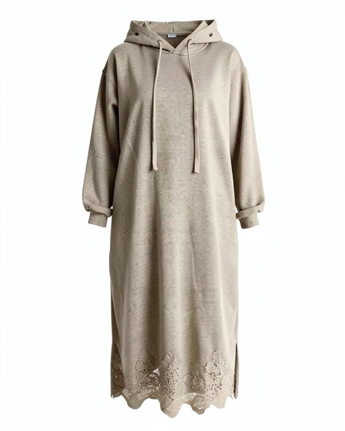 Lace Hem Maxi Hoodie Dress (Plus)