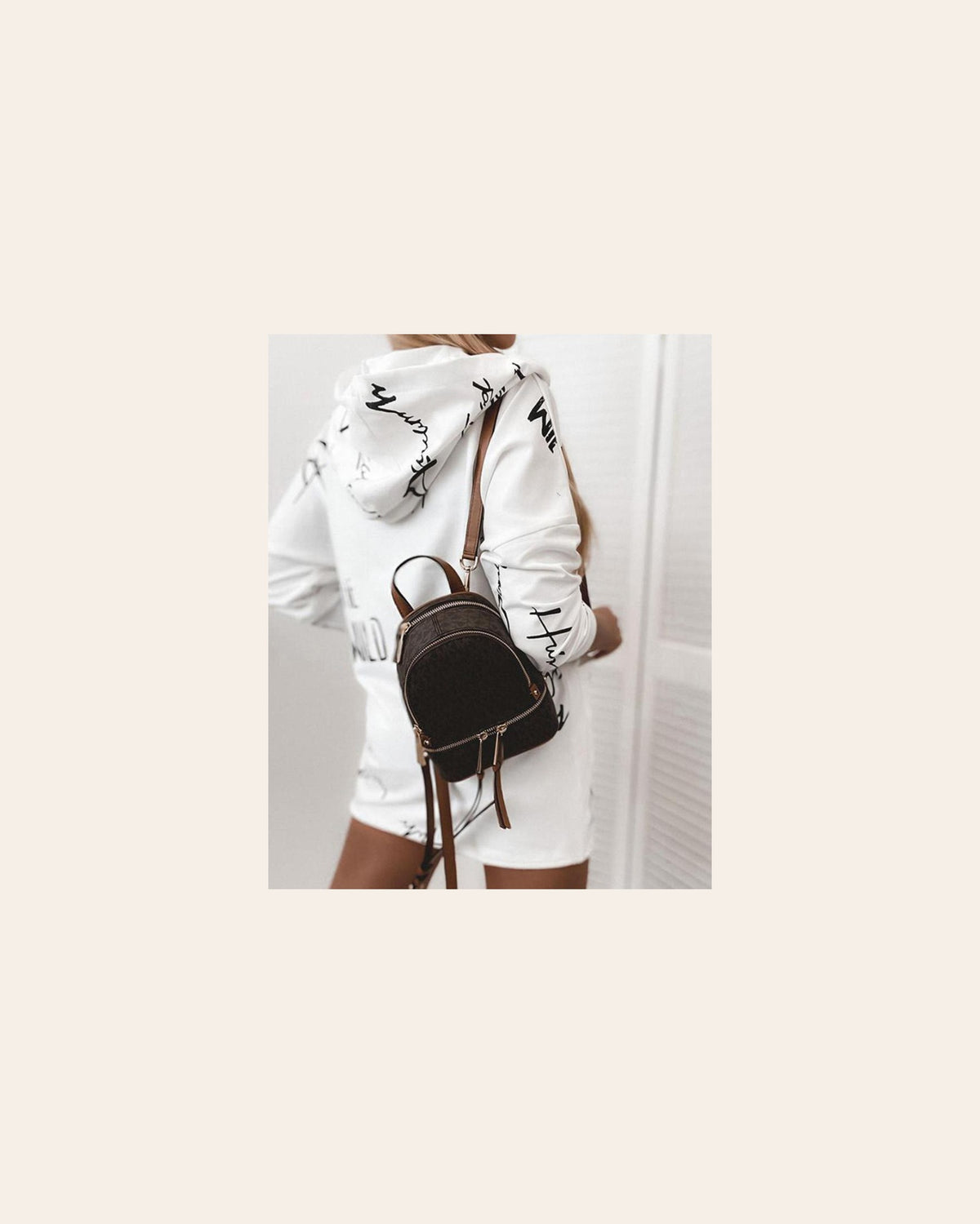 Script Print Zip Hoodie Dress