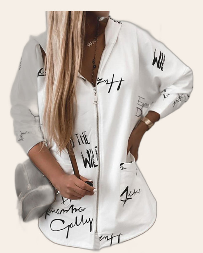 Script Print Zip Hoodie Dress