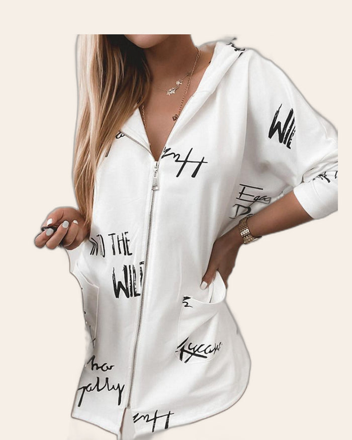 Script Print Zip Hoodie Dress