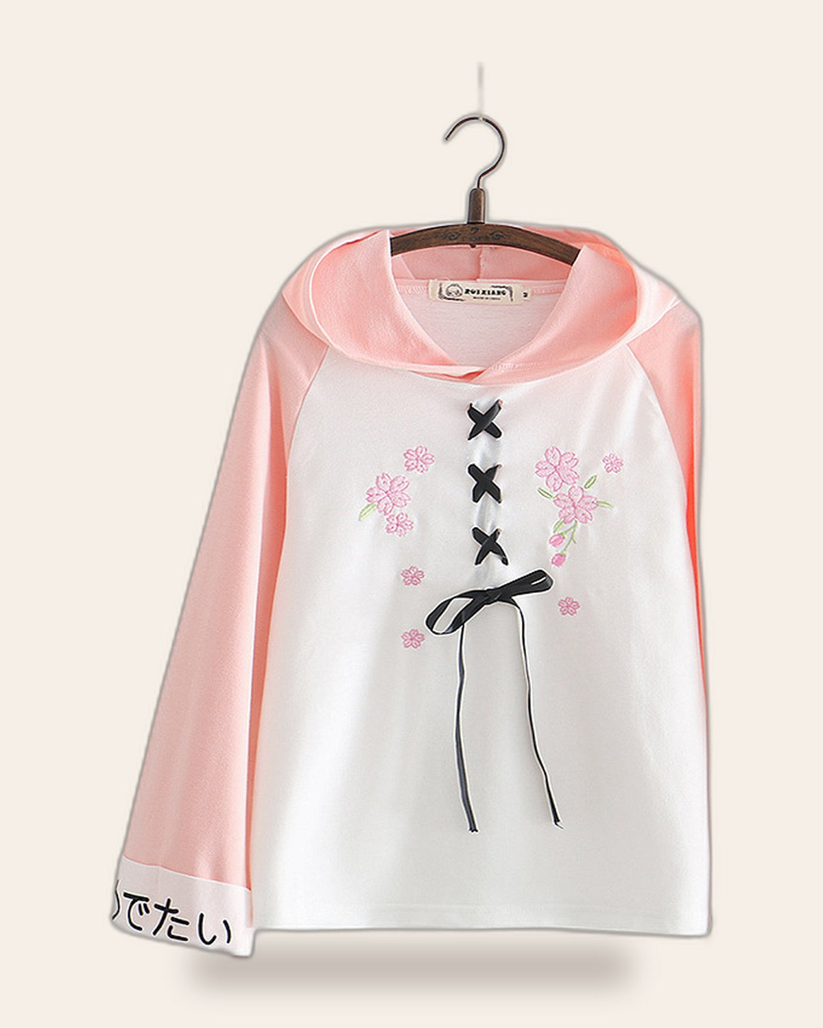 Lace-Up Bow Two-Tone Hoodie