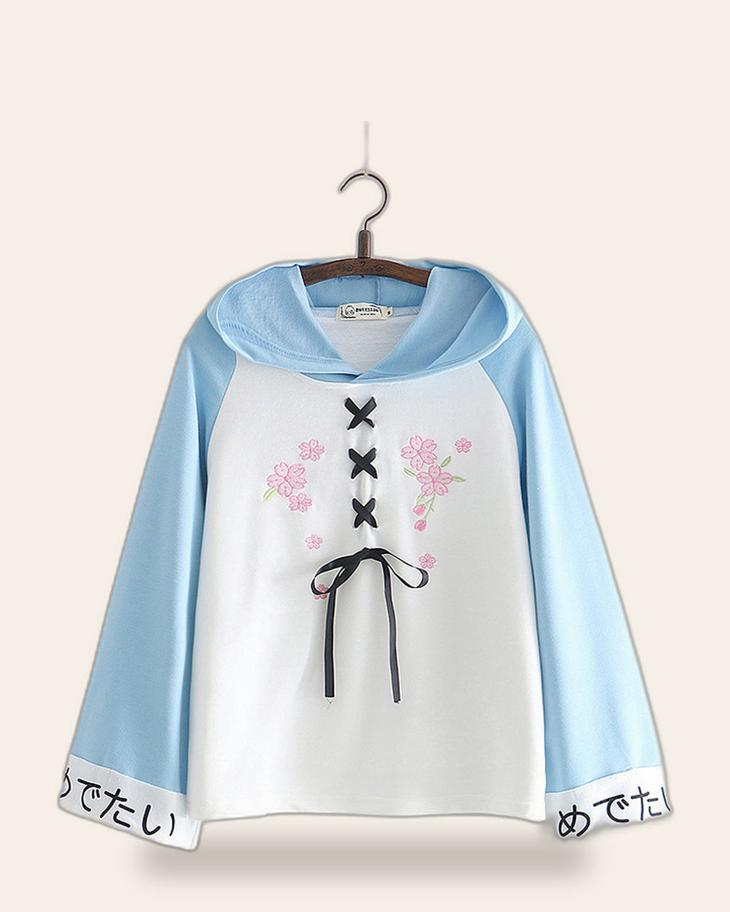 Lace-Up Bow Two-Tone Hoodie