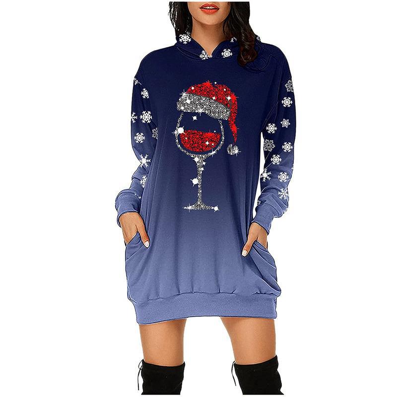 Santa Wine Glass Hoodie Dress