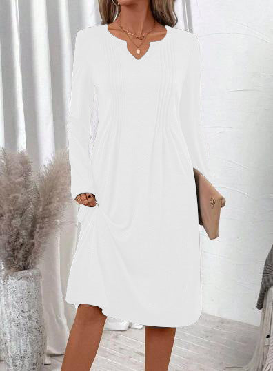 V-Neck Flowy Midi Hoodie Dress