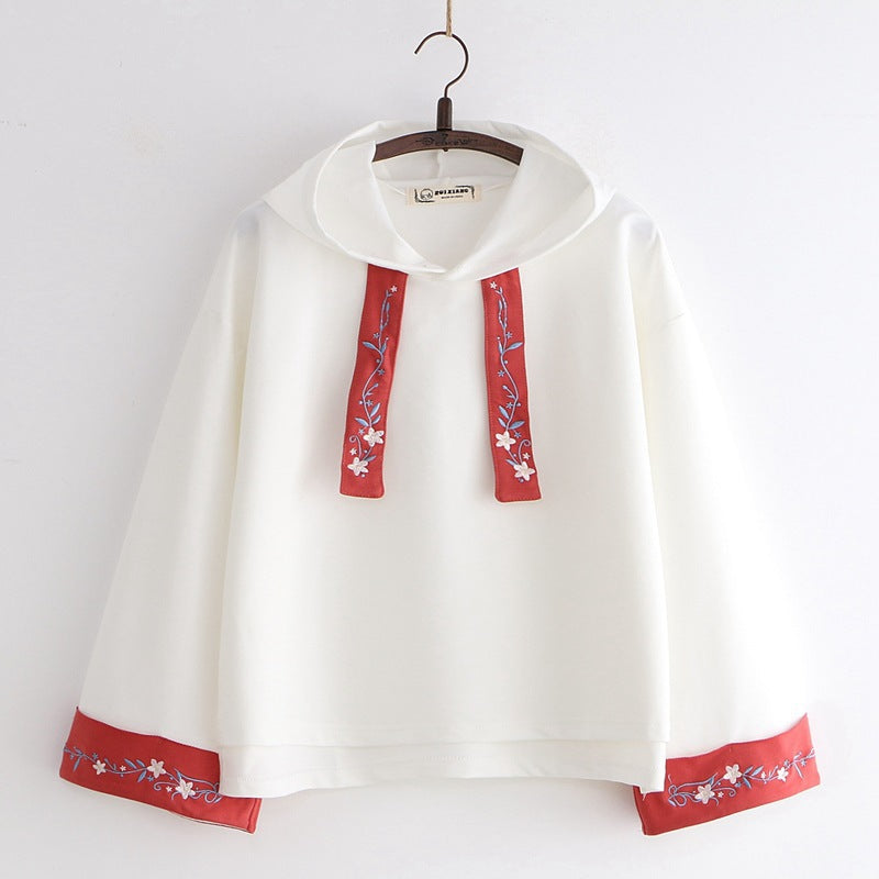 Red Cuff Embroidered Hoodie