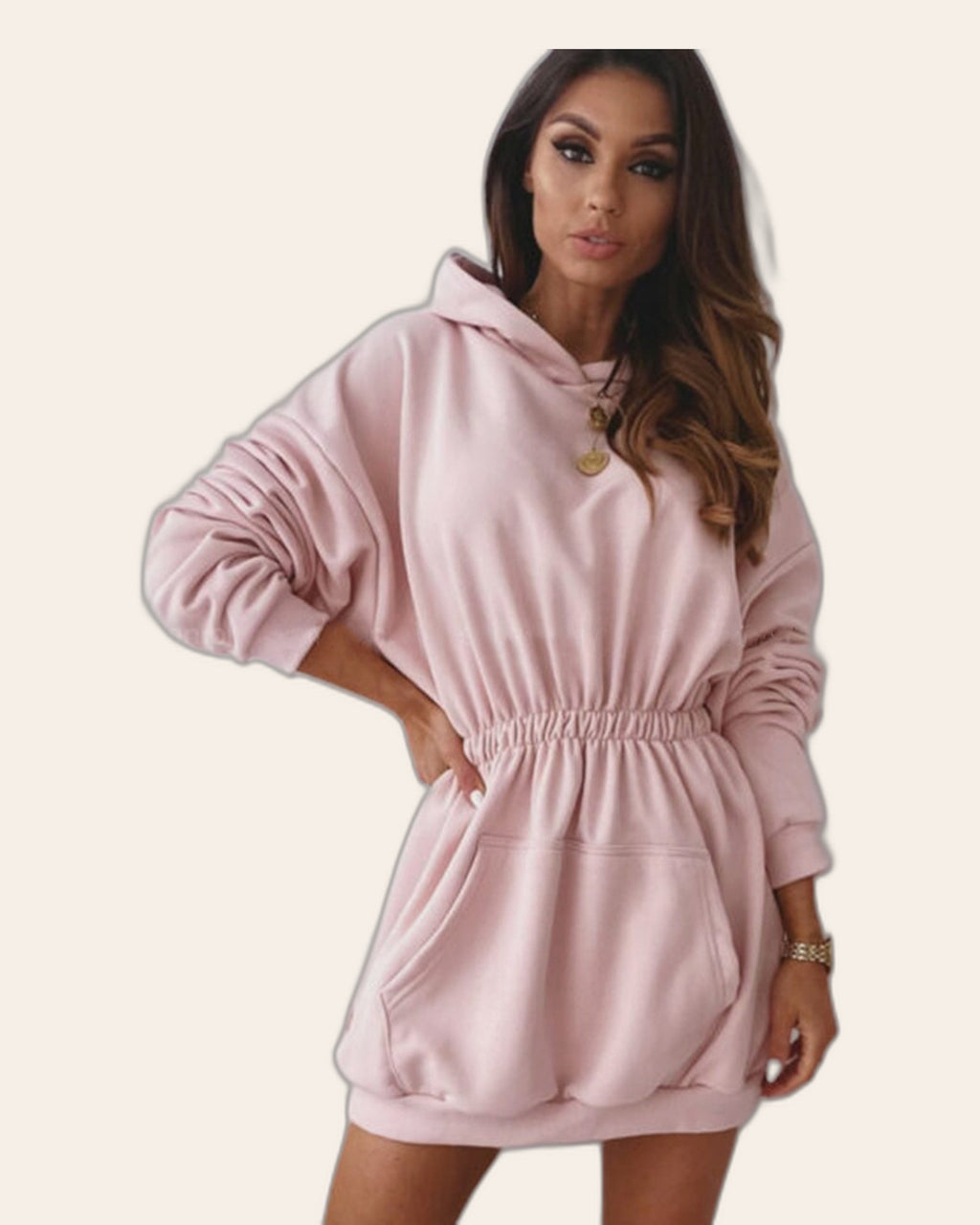 Cinched Waist Tunic Hoodie Dress