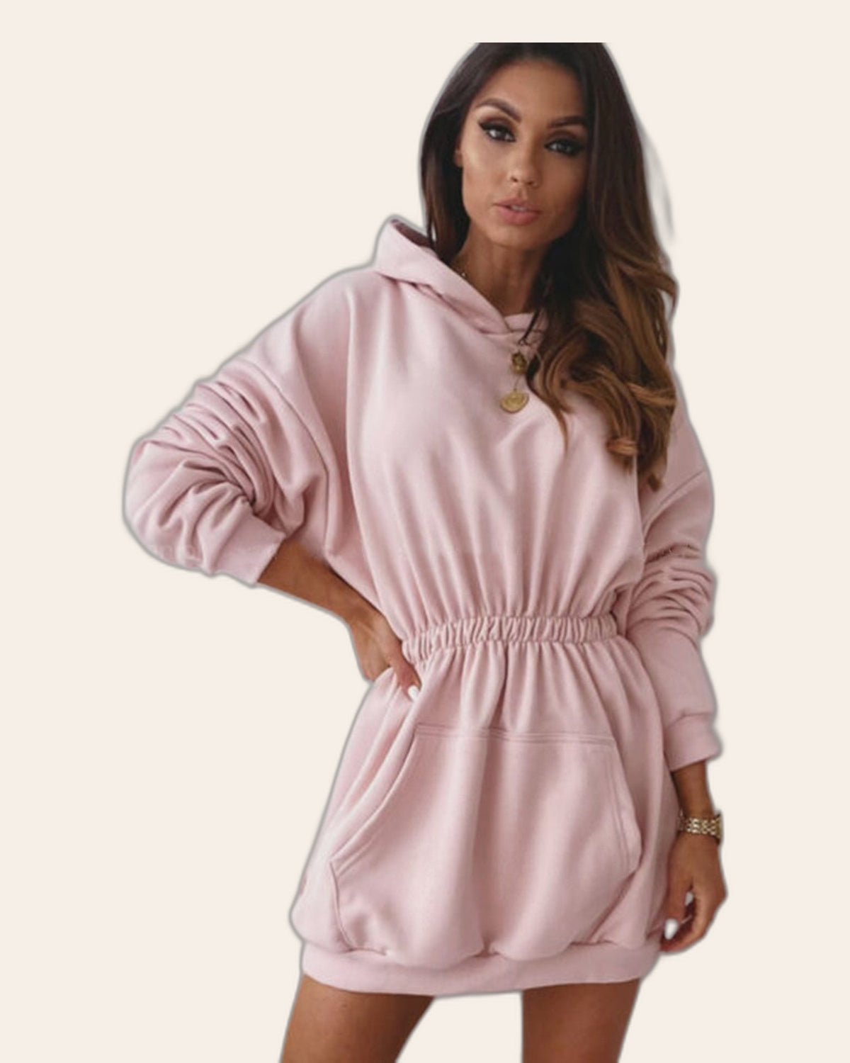 Cinched Waist Tunic Hoodie Dress