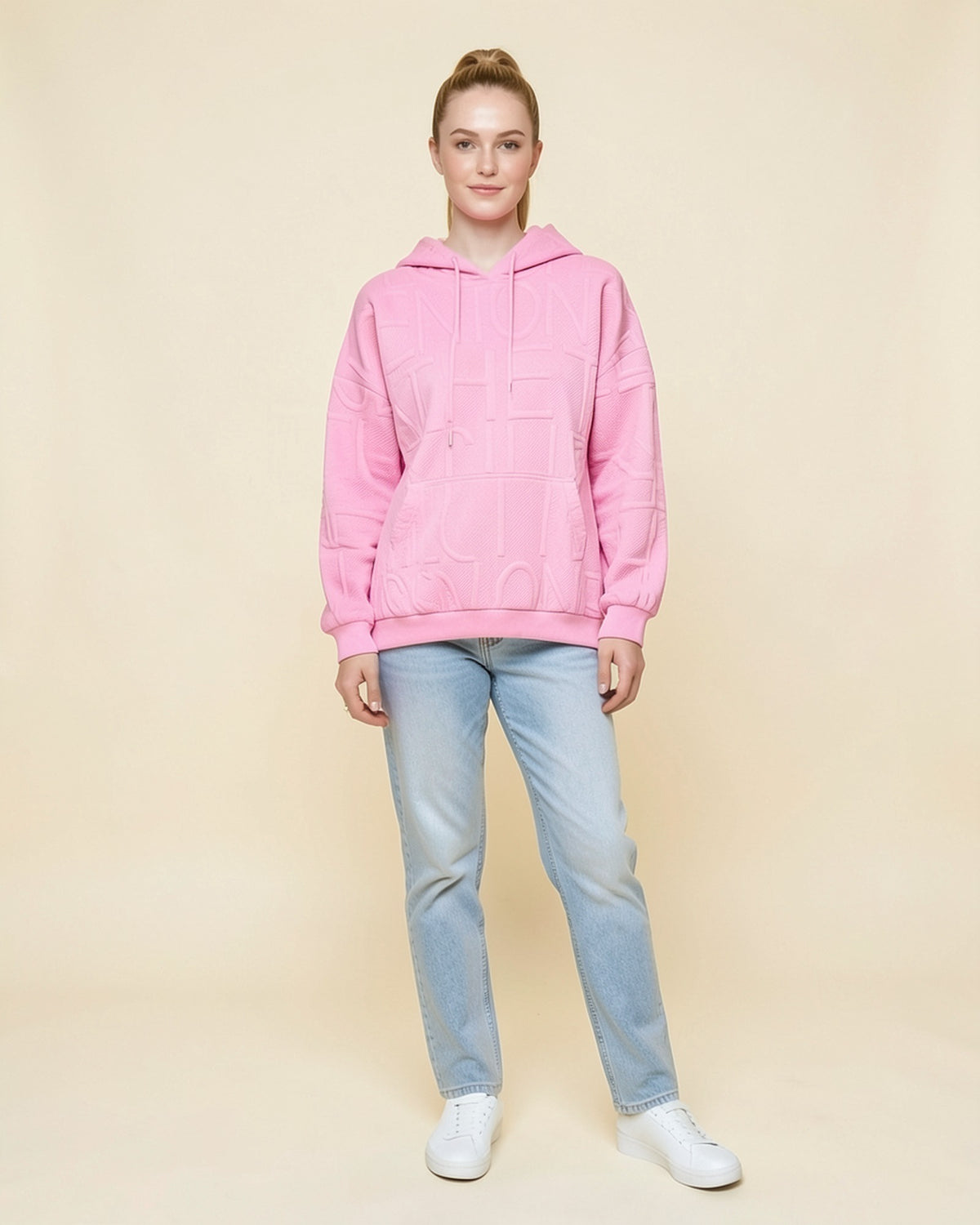 3D Grid Textured Hoodie
