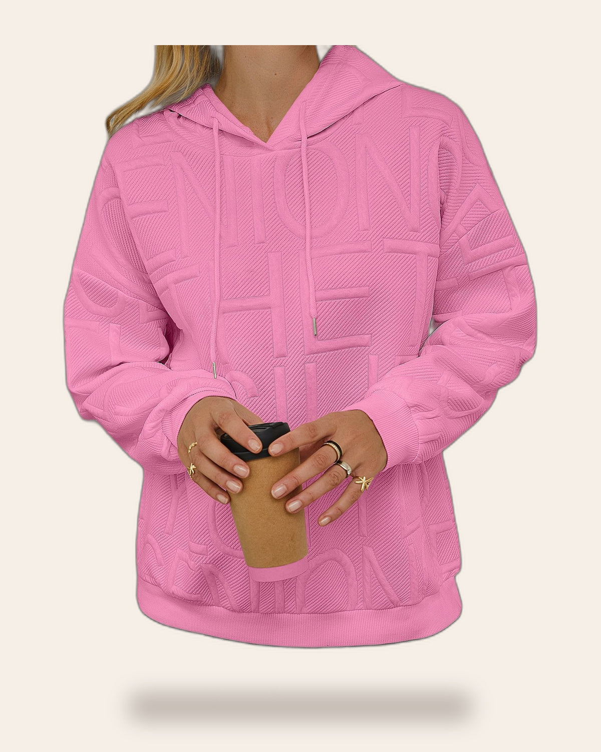 3D Grid Textured Hoodie